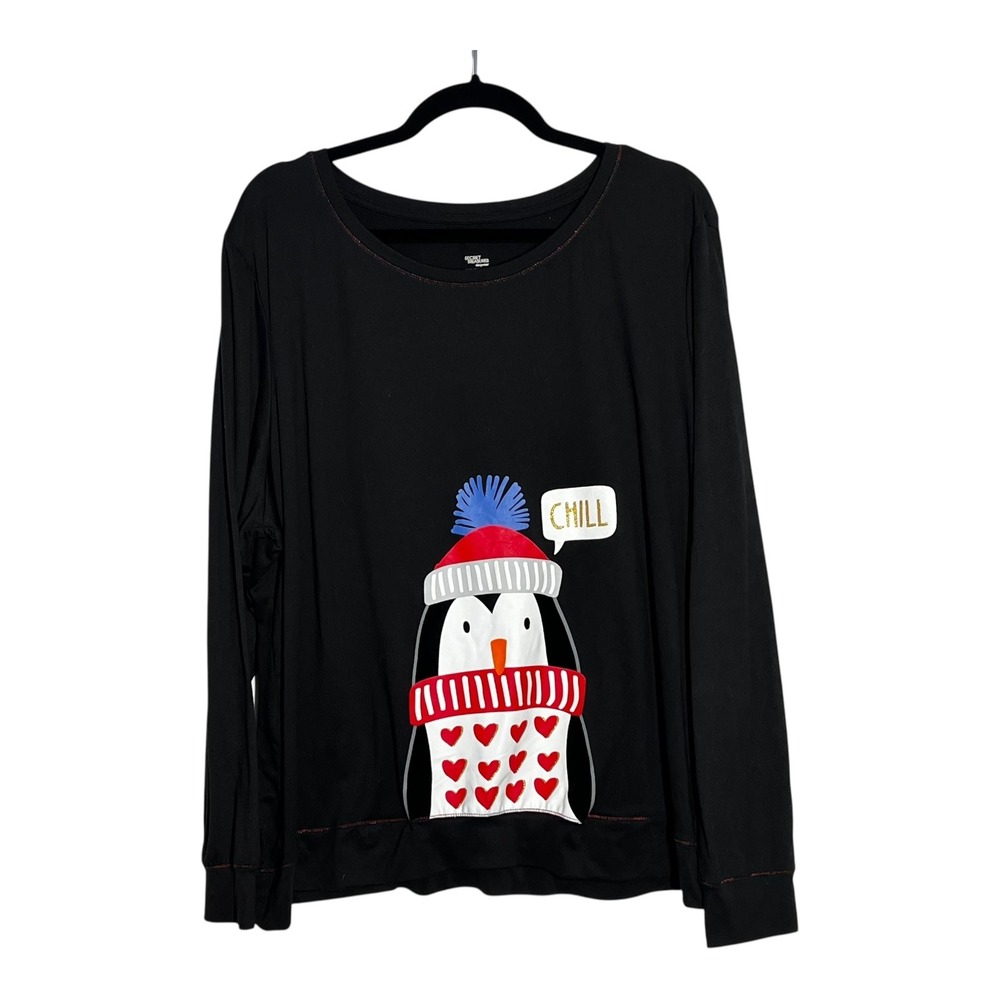 Secret Treasures Womens 2X Black Penguin Chill Graphic Long Sleeve Sleep Shirt